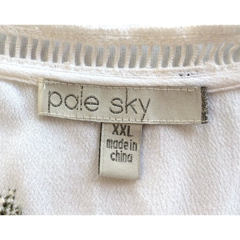 PALE SKY Boho Cross-Stitched White Embroidered Sleeveless Hi-Low Blouse size XXL - Picture 4 of 8